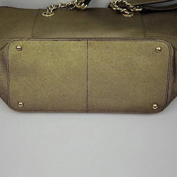 Calvin Klein Saffiano Tote Gold w/ Gold tone Chain Detail - Picture 6 of 16